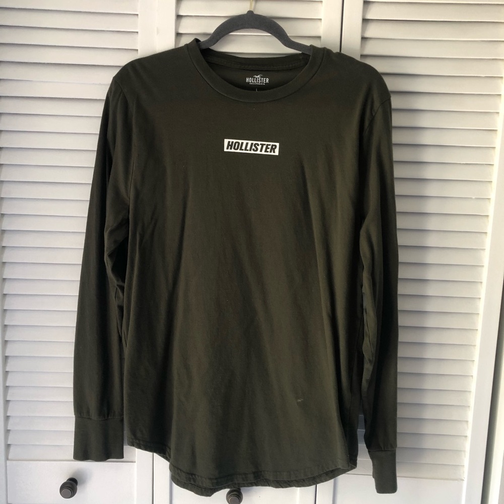 Hollister Army Green Print Graphic Logo Long Sleev
